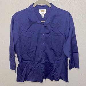 Talbots Women’s Stretch Button Down Shirt Size L Blue 3/4 Sleeve